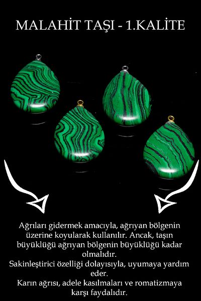 Tesbih Atölyesi Certified Drop Model Malachite Stone Necklace (WITH SILVER DEVICE)