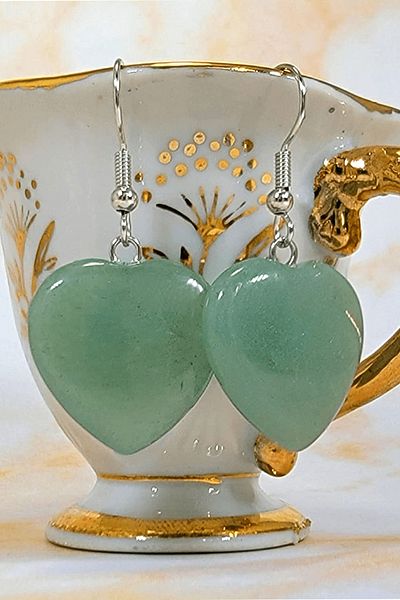 Tesbih Atölyesi Certified Heart Cut Aventurine Stone Natural Stone Earrings