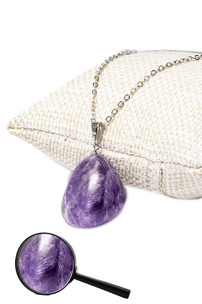 Tesbih Atölyesi Certified Drum Model Amethyst Stone Necklace (WITH SILVER DEVICE)