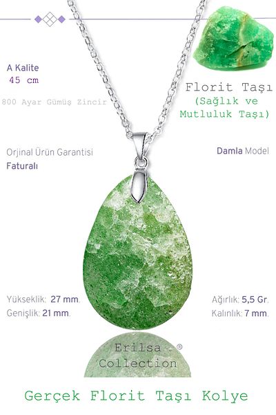 Tesbih Atölyesi Certified Drop Model Fluorite Stone Necklace (WITH SILVER DEVICE)