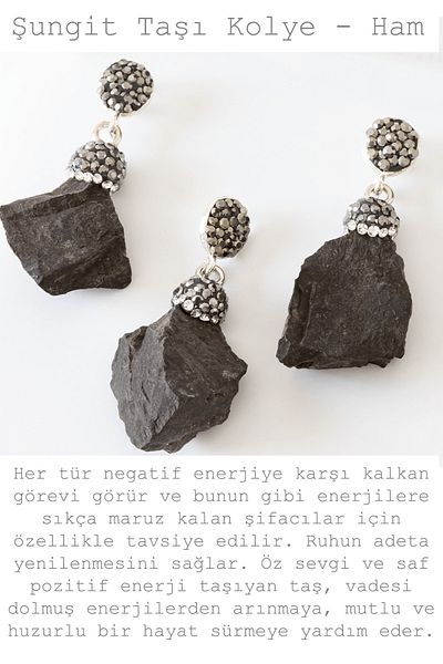 Tesbih Atölyesi Certified Zircon Stone Model Shungite - Shungite Stone Necklace (Raw Unprocessed)