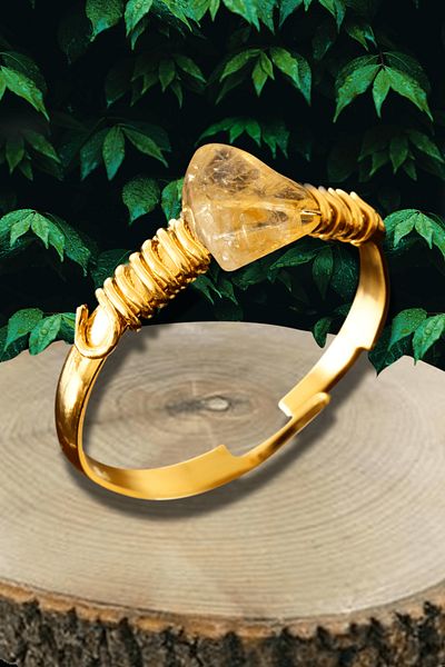 Tesbih Atölyesi Certified Broken Stone Gold Model Citrine Stone Ring - Adjustable