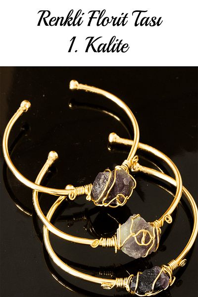 Tesbih Atölyesi Certified Clamp Model Adjustable Aaa Colored Fluorite Stone Bracelet - Tarnish Resistant