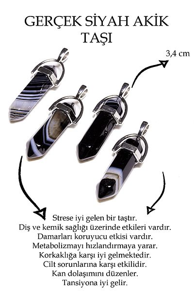 Tesbih Atölyesi Certified Nail Cut Veined Black Agate Stone Necklace