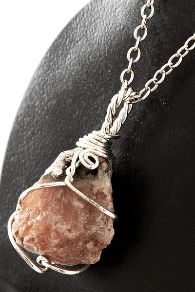 Tesbih Atölyesi Rhodochrosite Stone Necklace - Certified, Raw Unprocessed and Wire Wrapped