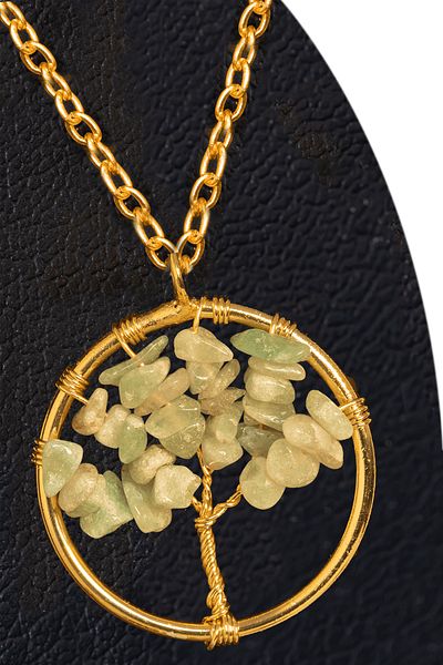 Tesbih Atölyesi Certified Gold Aventurine Stone Tree of Life Necklace - Gold Color