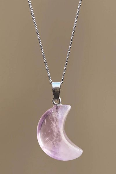 Tesbih Atölyesi Certified Amethyst Natural Stone Moon Model Necklace