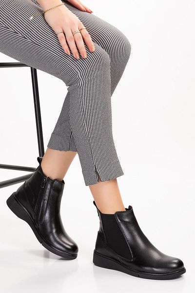 Gondol Cizme zilnice din piele naturală cu fermoar și laterale elastice esfa.6043 - Negru - 37