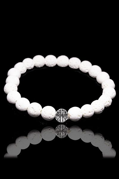 Tesbih Atölyesi Certified Volcanic White Lava Stone Bracelet - With Silver Device