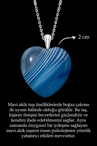 Tesbih Atölyesi Certified Heart Cut Veined Blue Agate Stone Necklace