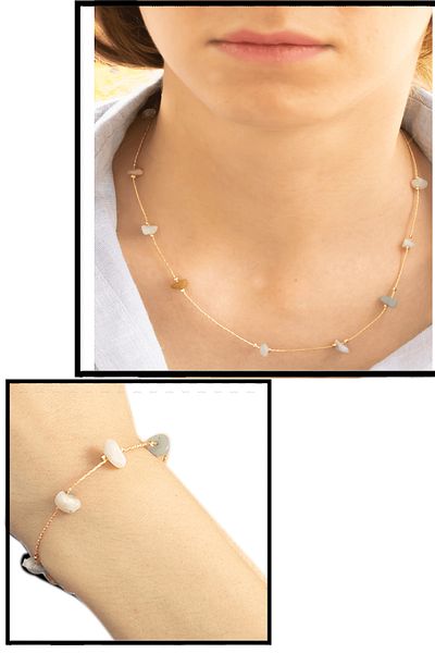 Tesbih Atölyesi Natural Stone Necklace Bracelet Set with Certified Amazonite Stone