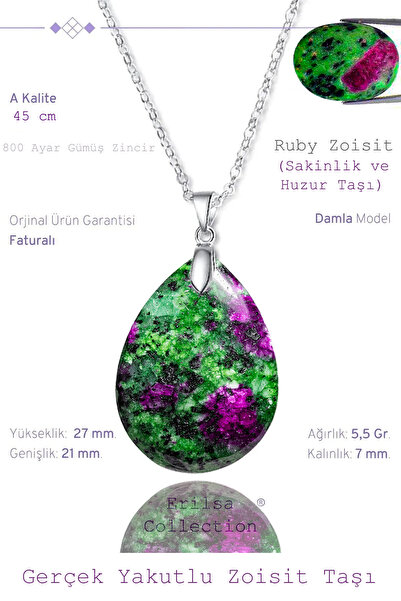 Tesbih Atölyesi Sertifikalı Damla Model Ruby Yakutlu Zoisite - Anyolit Taşı K...