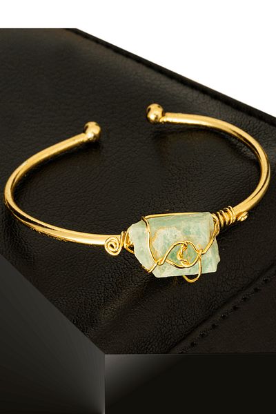 Tesbih Atölyesi Certified Clamp Model Adjustable Aaa Amazonite Stone Bracelet - Tarnish Resistant