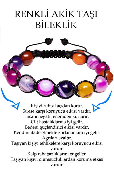 Tesbih Atölyesi Certified Mix Color Agate Stone Bracelet - Macrame