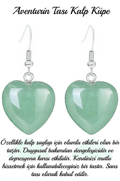 Tesbih Atölyesi Certified Heart Cut Aventurine Stone Natural Stone Earrings