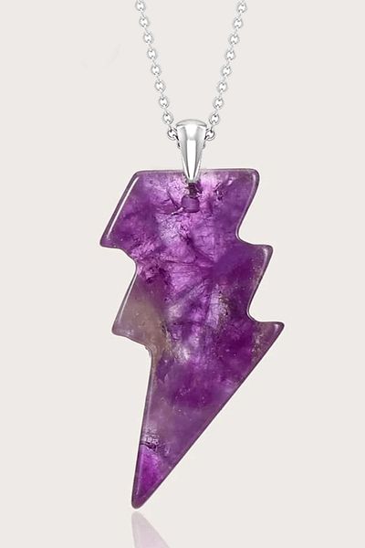 Tesbih Atölyesi Certified Lightning Model Amethyst Stone Necklace - Aaa+ Quality