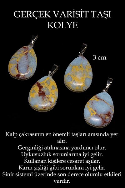 Tesbih Atölyesi Certified Drop Model Light Blue Varisite Stone Necklace (WITH SILVER DEVICE)