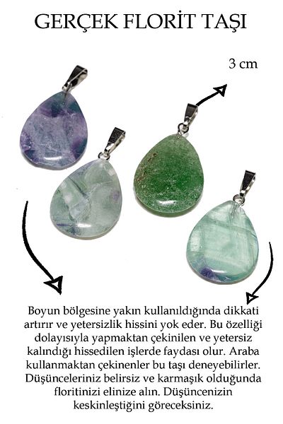 Tesbih Atölyesi Certified Drop Model Fluorite Stone Necklace (WITH SILVER DEVICE)
