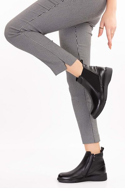 Gondol Cizme zilnice din piele naturală cu fermoar și laterale elastice esfa.6043 - Negru - 37