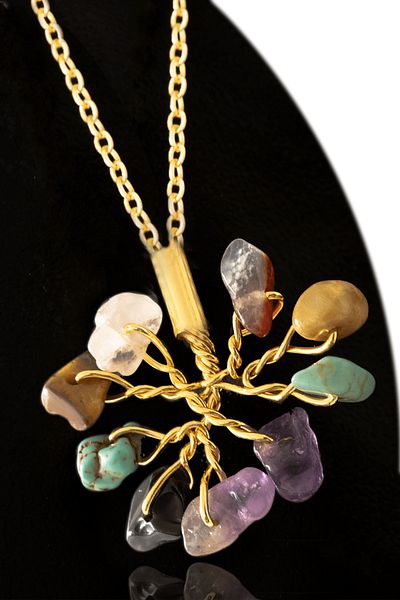 Tesbih Atölyesi Certified Life Spiral Amethyst Agate Turquoise Quartz Tiger Eye 7 Chakra Necklace