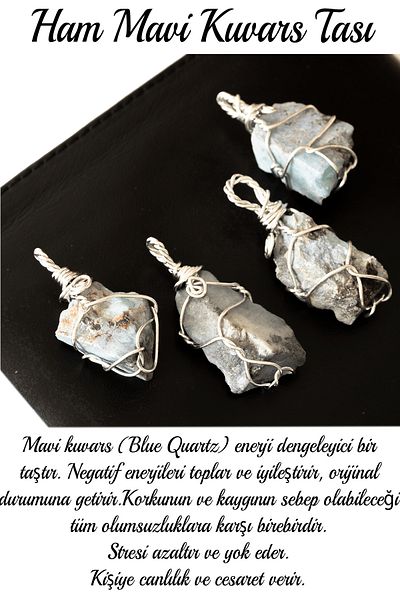 Tesbih Atölyesi Certified Raw Unprocessed Wire Wrapped Blue Quartz Stone Necklace