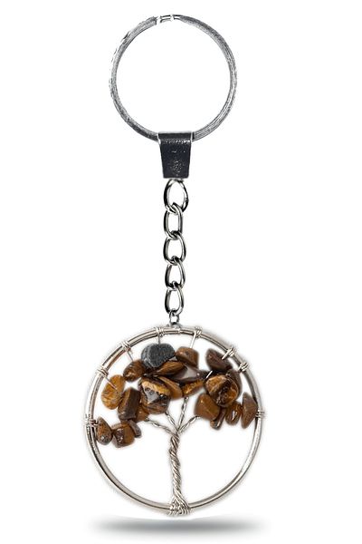 Tesbih Atölyesi Certified Tiger Eye Stone Tree of Life Natural Stone Keychain