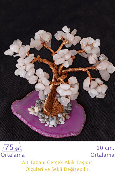 Tesbih Atölyesi Sertifikalı Gerçek Pembe Kuvars Doğal Taşı Ağaç - Akik Plakalı