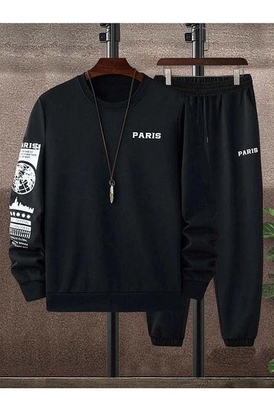 Josette Paris Sleeve Detail Σετ χειμερινής φόρμας Φούτερ Φούτερ - Unisex με μαύρη στάμπα με κουκούλα