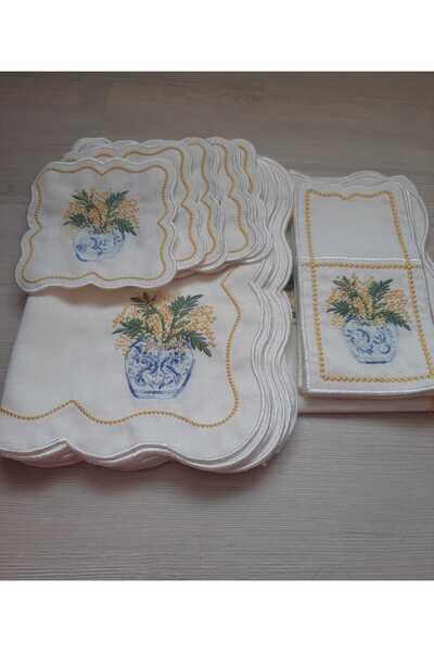 HİFA Set de serviciu pentru alergător american de lenjerie de flori în ghiveci pentru 8 persoane (25 bucăți)