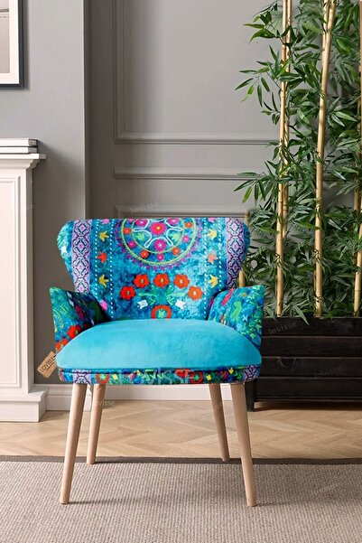 LOVİSSE HOME Patchwork Otantik Berjer Etnik Retro Tekli Koltuk Balkon, Ofis, Bekleme, Güzellik Merkezi, Çay Seti