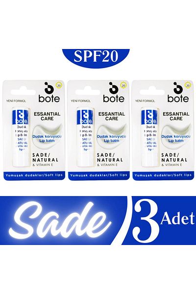 Bote Lip Care Cream Plain (Colorless) 5gr X 3 Pieces - SPF20 Protective Intensive Moisturizing Effect