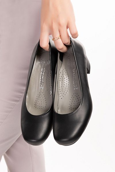 Gondol Women's Genuine Leather Comfortable Heeled Stewardess Shoes shhn.0242 - Black - 41