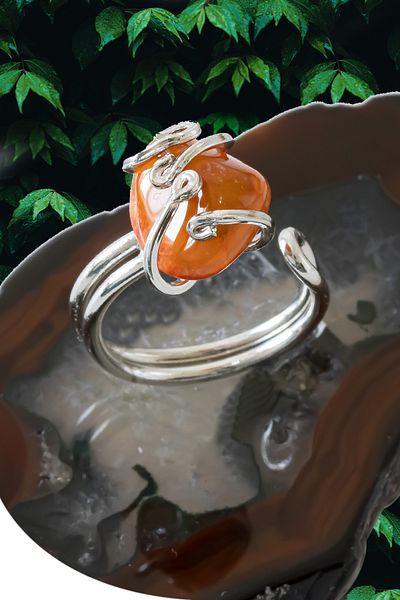 Tesbih Atölyesi Rococo Silver Model Karnelyan Karneol Ring - Certified Agate Stone