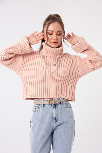 Lafaba Women's Powder Wide Ribbed Turtleneck Crop Sweater
