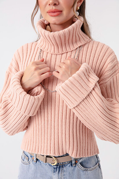 Lafaba Women's Powder Wide Ribbed Turtleneck Crop Sweater