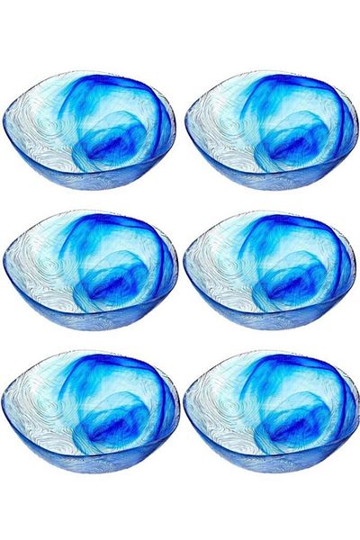 Paşabahçe 96550 Glass 7 Piece Linden Batik Blue Compote Bowl Set