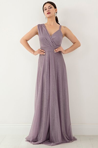 PULLIMM SİMLİ TÜL TEK OMUZU ASKILI UZUN ELBİSE 13424