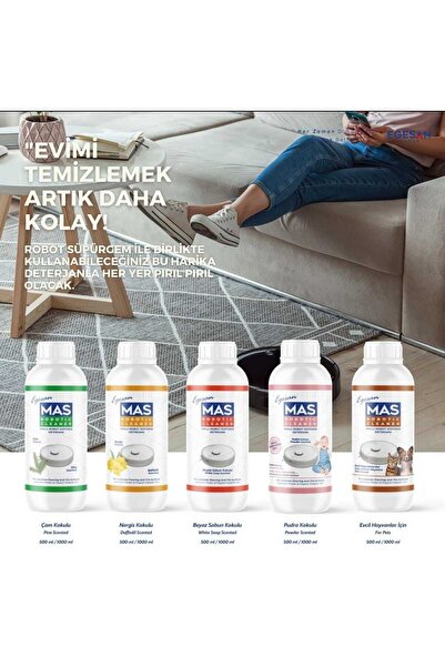 Mas robot süpürge deterjanı 5'li set(nergis,çam,beyazsabun kokuları,bebek özel,hayvan özel)1000ml