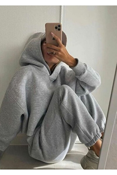 Josette Комплект нижньої білизни Duz Basic Shorty Комплект нижньої білизни з толстовкою сірого кольору з капюшоном великого розміру