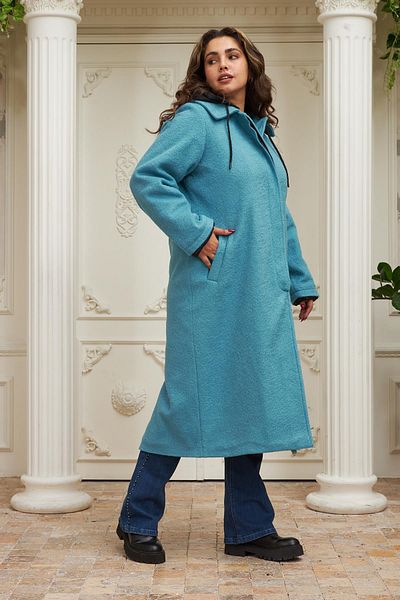 RMG Quilted Inside Plus Size Hooded Turquoise Coat