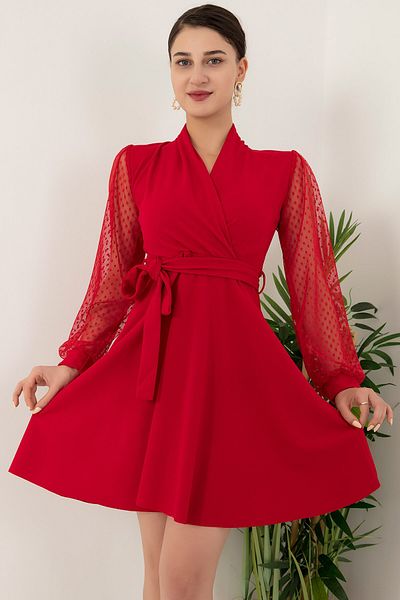 PULLIMM Rochie din tul cu mâneci cu guler dublu 2023-0025