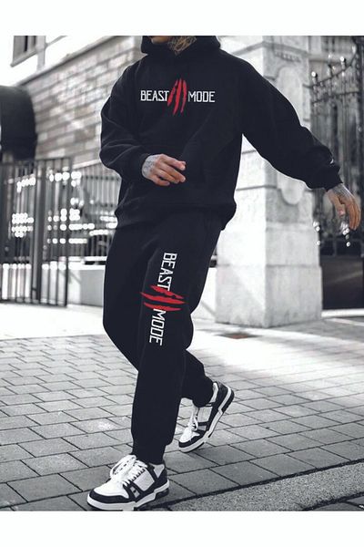 Josette Beast Mode Σετ χειμερινής φόρμας Φούτερ Φούτερ - Μαύρη στάμπα Oversize Hooded