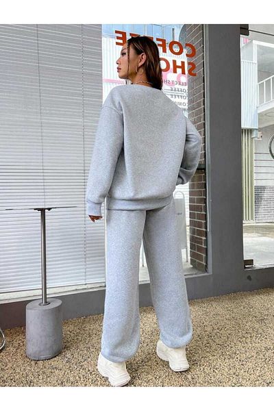 Josette Michigan 1898 Winter Sweatpants Set Φούτερ Φούτερ - Γκρι εμπριμέ Oversize Crew Neck