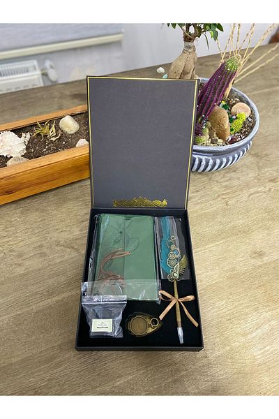 MRShopping MR Gift Boxed Green Stylish Feather Dip, Δερμάτινο Σετ Αναλόγιο και Μελάνι