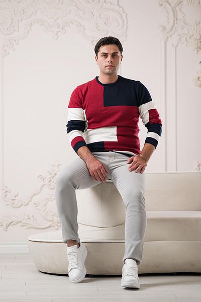 Dorss Slimfit Zero Design Collar Patterned Cotton Men's Sports Sweater