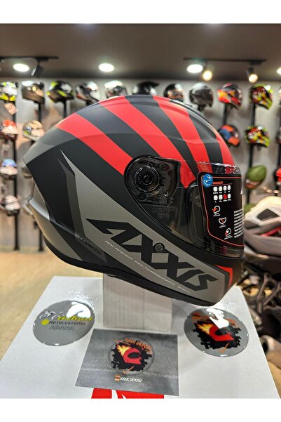 AXXIS Premier Matt Red Full Face Kapalı Kask (SİYAH VİZÖR )