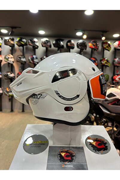 Sway SW 907 Stratos 180 Derece Çene Açılır Kask (Beyaz)