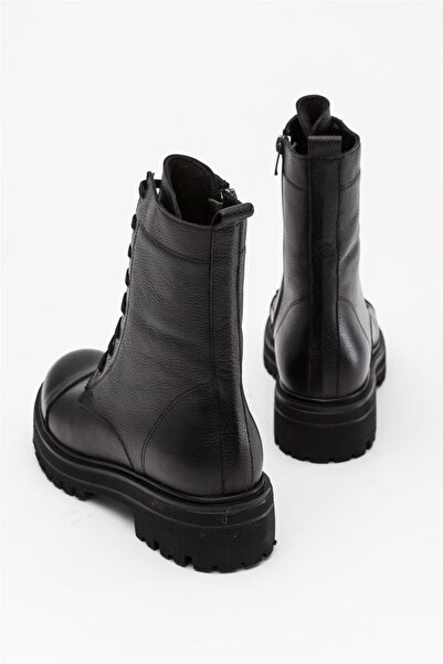 DeriNial Hakiki Deri Kadın Uzun Bot Yanı Fermuarlı Dikişli Bağcıklı Postal 35-42 numara