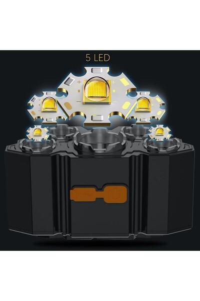 Janva Usb Şarjlı 150w Ultra Güçlü Led Şarjlı 5 Led 5x Cree Led Kafa Feneri Avcı Feneri Balıkçı Kamp Feneri