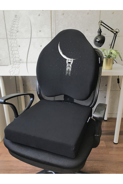 Officeküp Visco Gamer Oyuncu Bel Yastığı ve Kare Oturma Minderi 2'li Set Siya...